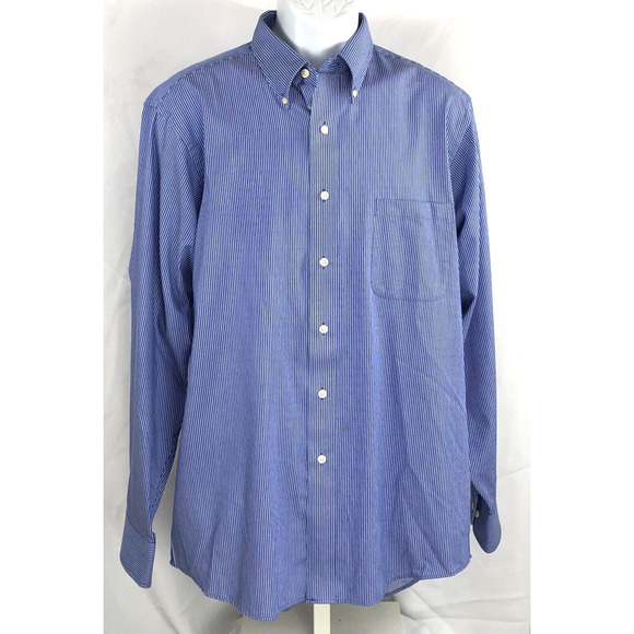 RL chaps Oxford shirt L blue/white stripe long sleeve button up classic pocket - Picture 1 of 4